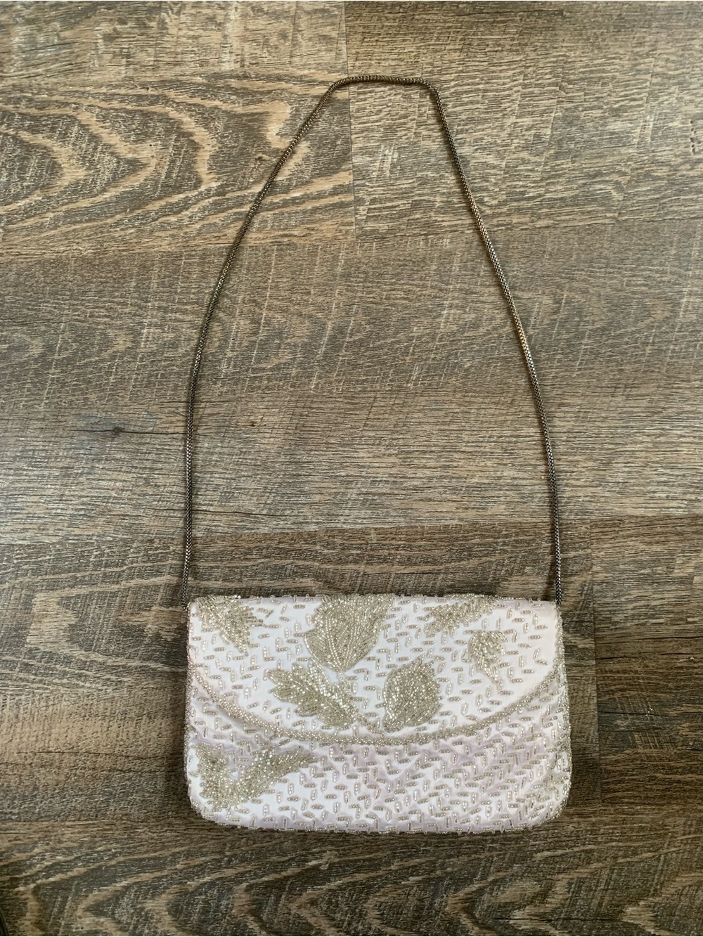 Vintage Beaded Floral Evening Shoulder or Clutch - White & Silver Andre Celinni